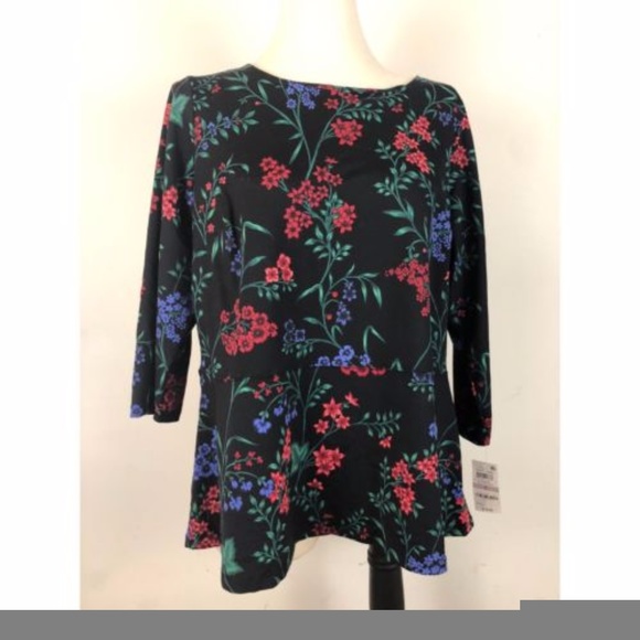 Charter club 1X Blouse Peplum Floral black Top NEW - Picture 1 of 7